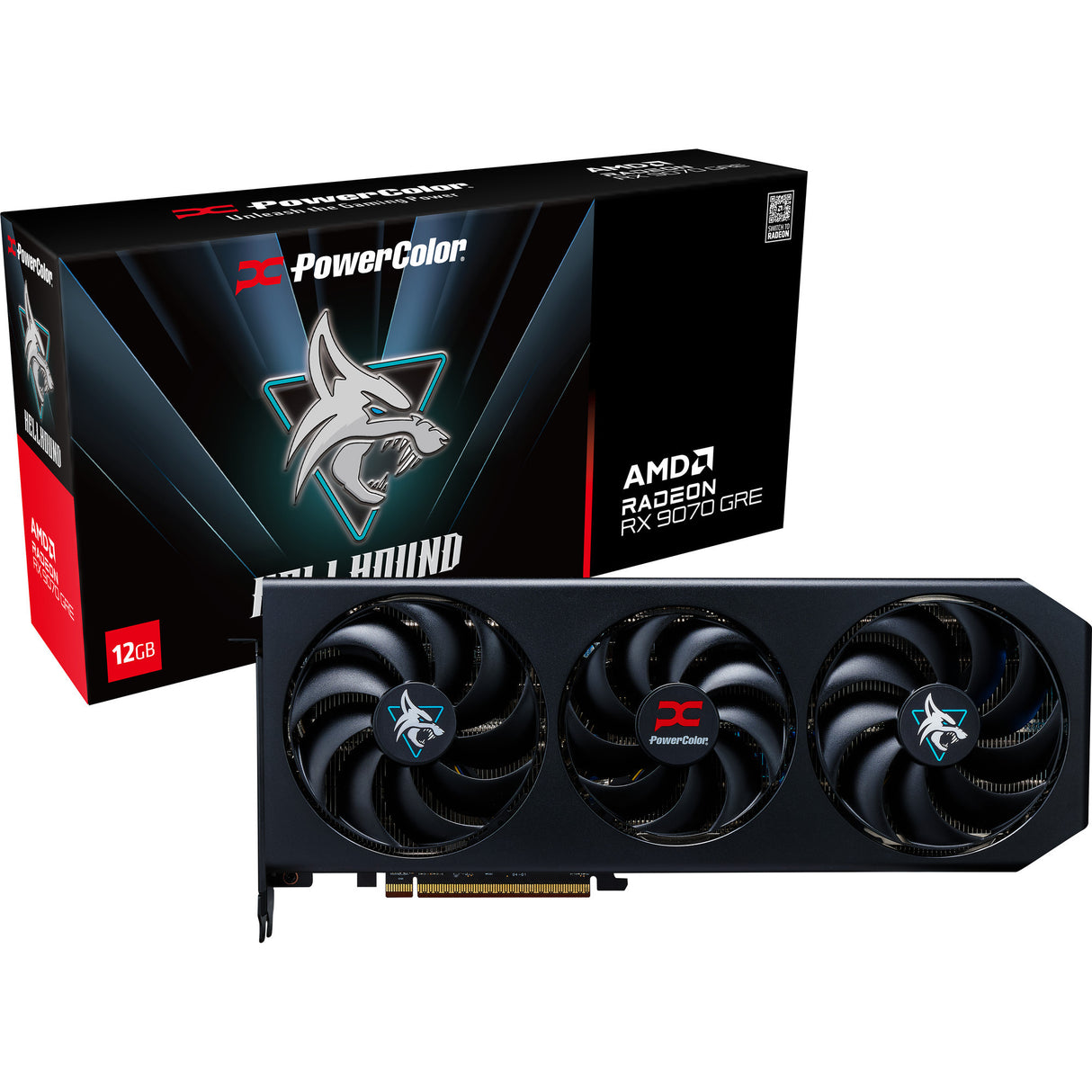 Powercolor Radeon RX 9070 Gre Hellhound 12GB GDDR6 Grafikkarte (schwarz, RDNA4, 3x Display Port, 1x HDMI 2.1)