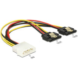 Delock Power Molex 4-Pin Stecker > 2 x SATA 15-Pin Splitterkabel (schwarz rot, 0,2 Meter)