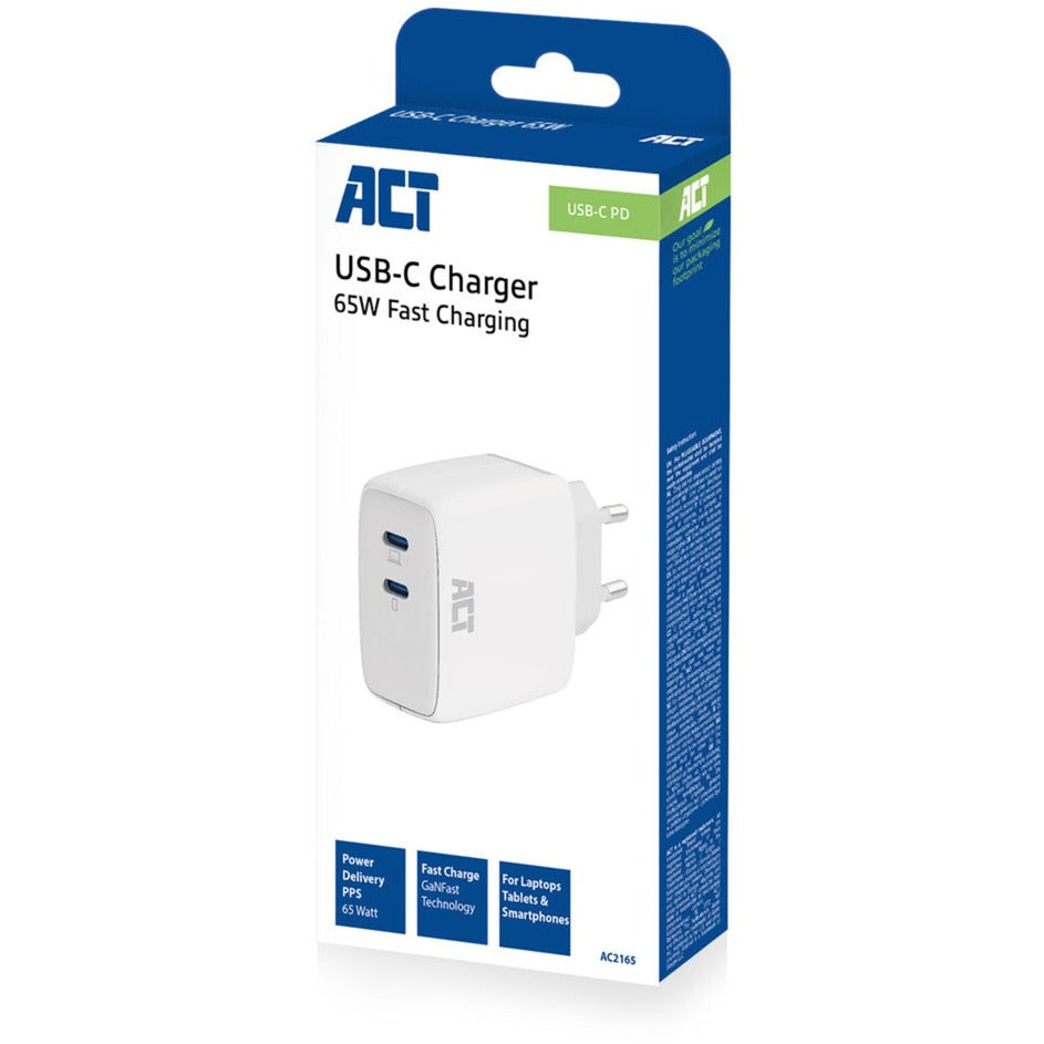 ACT-Konnektivität USB-C-Ladegerät 65W 2-Port mit Lieferung PPP und G.