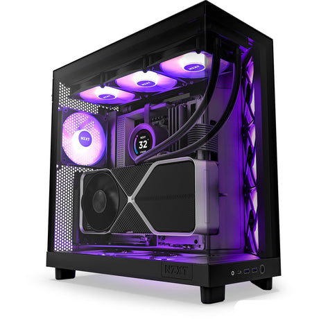 Nzxt h6 flow rgb midi tower housing (black | 2x usb-a | 1x usb-c | rgb | tempered glass)