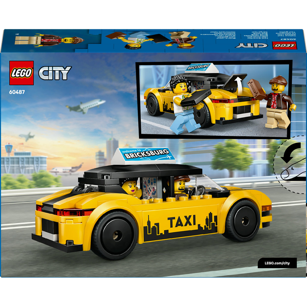 Lego ® city gele taxi - modelautobouwset met 2 minifiguren - klassieke speelgoedtaxi - 60487