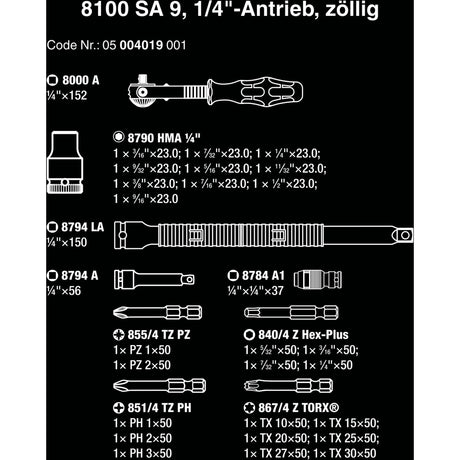 Wera 8100 SA 9 Zyklop Speed Ratschen-Werkzeugsatz (schwarz grün, 1 4-Antrieb, 28-teilig)