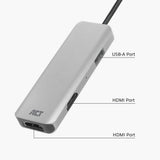 Act Connectivity USB-C 4K-Multiport-Adapter für 2 HDMI-Bildschirme, USB-A-Datenanschluss (Aluminium)
