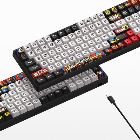 Iqunix F97 Graffiti Diary kabellose mechanische Tastatur (schwarz, US-Layout (QWERTY), Cherry MX Red, 96 %, RGB-LEDs, Hot-Swap-fähig, PBT, 2,4 GHz | Bluetooth 5.1 | USB-C)