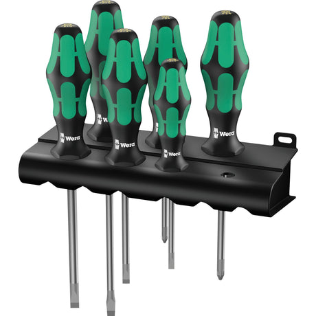 Wera Schraubendreher-Set 334 335 6 Kraftform Plus, Laserspitze mit Rack (schwarz grün, 6-teilig)