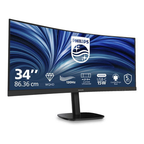 Philips 34b2n3500c 00 34 ultrawide monitor (zwart, 1x displayport, 1x hdmi, 1x usb-c, 3x usb-a, 120 hz)