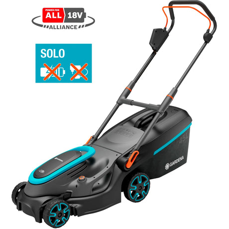 Gardena Powermax 37 36V P4A Solo Rasenmäher Akku ohne Akku, ohne Ladegerät, höhenverstellbarer Griff, 18V Schnittbreite