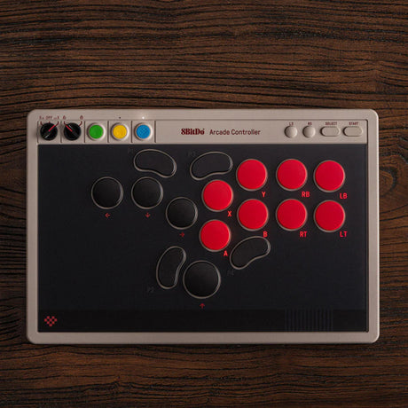 8bitdo arcade controller (grijs rood, 2.4 ghz bluetooth usb, nintendo switch 1 + 2, pc)