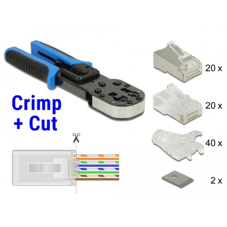 Delock RJ45 Crimp + Cut Set Crimpzange (schwarz blau)