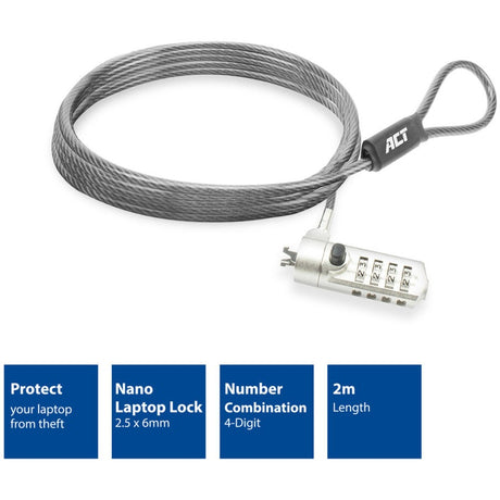 Laptopschloss act ac9025 grau 2000 mm