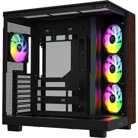 Thermaltake View 380 XL WS ARGB MIDI Tower Gehäuse (schwarze Holzfarbe | 2x USB-A | 1x USB-C | RGB | gehärtetes Glas)