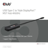 Club 3D USB-C auf Triple DisplayPort MST Hub (Schwarz, 4K60Hz)