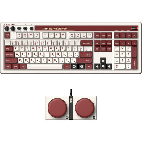 8bitdo mechanische Retro-Tastatur Fami Edition (Beige, US-Layout (QWERTZ), Kailh-Box weiß, 100 %, Bluetooth Low Energy, Wireless 2,4 G, USB)