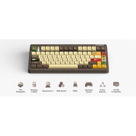 Iqunix OG80 Happy Ape kabellose mechanische Tastatur (schwarz, US-Layout (QWERTY), Iqunix Moonstone Turbo, 80 % (TKL), RGB-LEDs, Hot-Swap-fähig, PBT, 2,4 GHz | Bluetooth 5.1 | USB-C)
