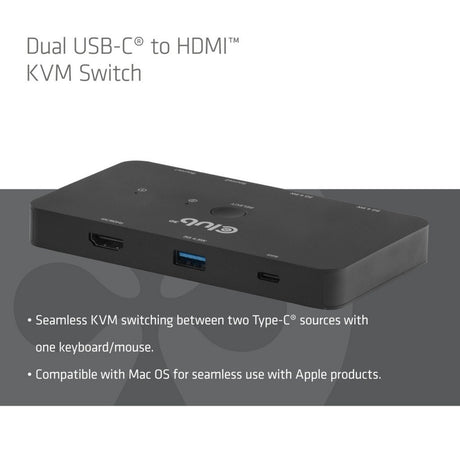 Club 3d csv-2512 kvm switch dual usb-c naar hdmi kvm-switch (zwart, 4k 60hz)