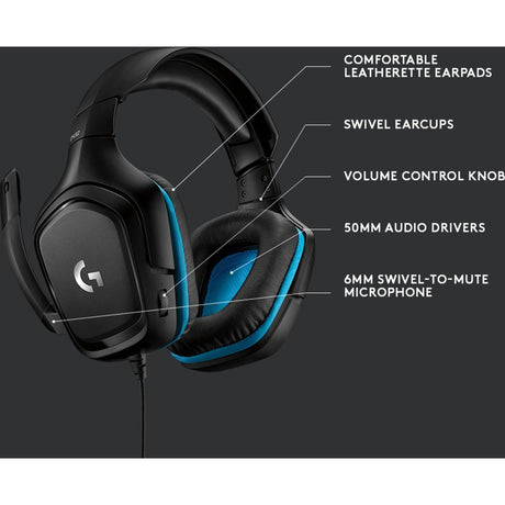 Logitech G432 7.1 Surround Sound Kabelgebundenes Over-Ear-Gaming-Headset (Schwarz Blau, PC, Playstation 4, Playstation 5, Xbox One, Xbox Series X|S, Nintendo Switch)