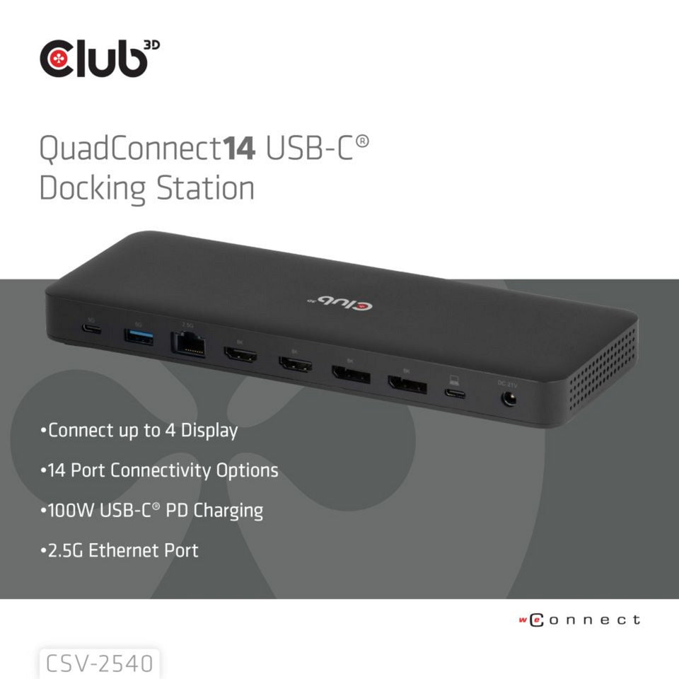 Club 3D 14-1 USB-C Quad-Display-Dockingstation (Schwarz)