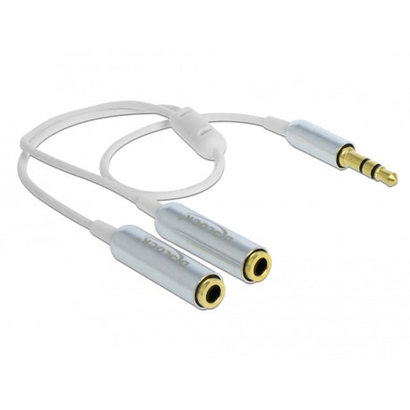 Delock Kabel Audio Splitter Stereo Klinke Stecker 3,5mm > 2x Stereo Klinke Buchse Splitterkabel (Weiß Silber)