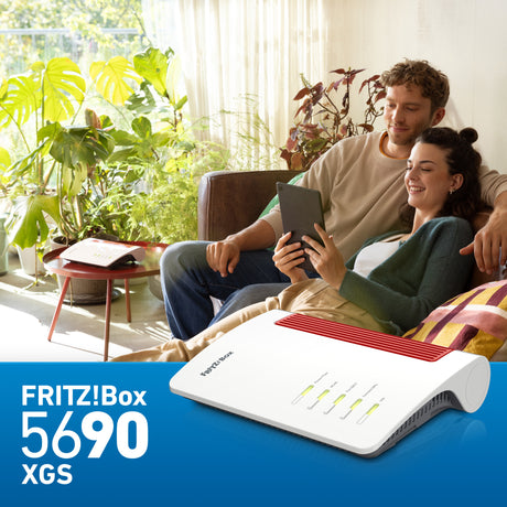 Fritz! Box 5690 XGS Edition internationaler Glasfaser-Router (weiß rot, Mesh-WLAN, 10 Gbit/s)