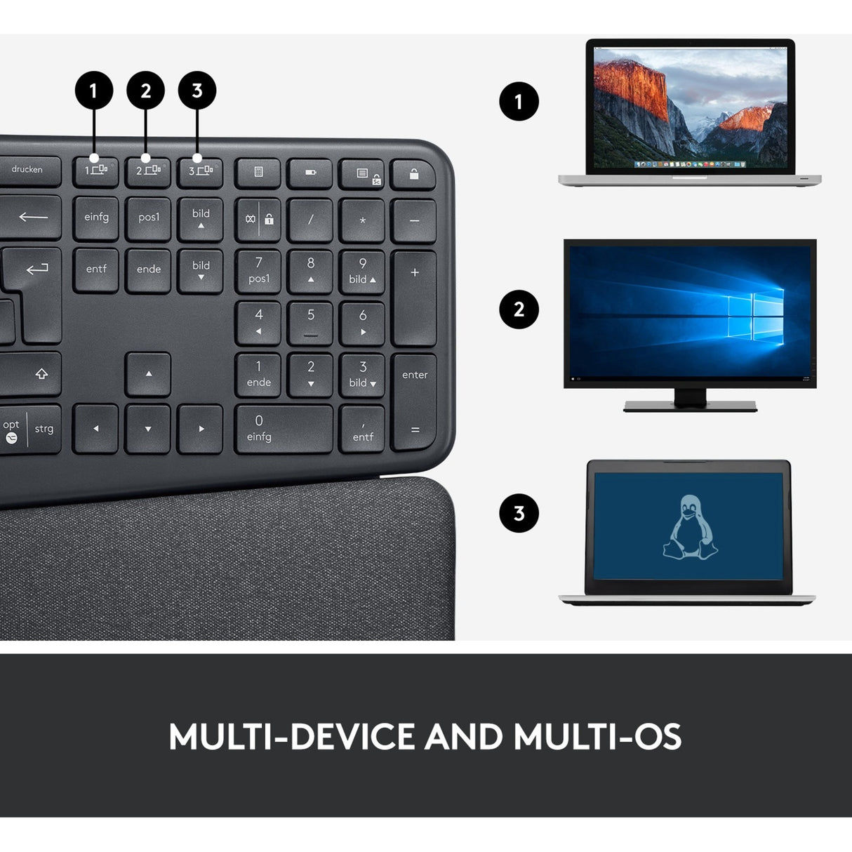 Logitech K860 Ergo-Tastatur (schwarz, 100 %, Bluetooth, US-internationale ISO)