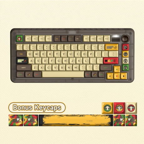 Iqunix ZX75 Happy Ape kabellose mechanische Tastatur (braun, US-Layout (QWERTY), TTC Holy Panda, 75 %, RGB-LEDs, Hot-Swap-fähig, Double-Shot PBT, 2,4 GHz | Bluetooth 5.1 | USB-C)