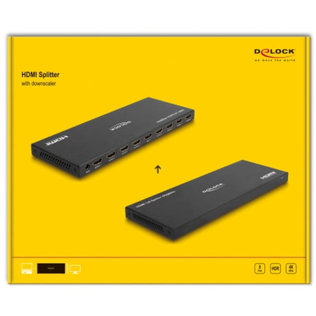 Delock HDMI Splitter 1x HDMI in > 8x HDMI out, 4k 60hz (schwarz, mit Downscaler)