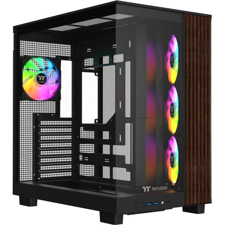 Thermaltake view 380 xl ws argb midi tower behuizing (zwart houtkleur | 2x usb-a | 1x usb-c | rgb | tempered glass)