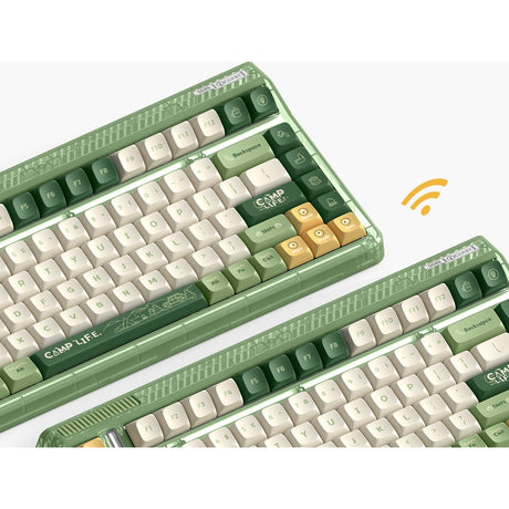 Iqunix OG80 Camping kabellose mechanische Tastatur (grün, US-Layout (QWERTY), Cherry MX Rot, 80 % (TKL), RGB-LEDs, Hot-Swap-fähig, PBT, 2,4 GHz | Bluetooth 5.1 | USB-C)