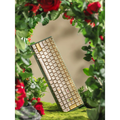 Iqunix F97 Floral Date RGB mechanische Gaming-Tastatur (grün, US-Layout (QWERTZ), Gateron-Rot, 96 %, RGB-LEDs, Hot-Swap-fähig, PBT, 2,4 GHz | Bluetooth 5.1 | USB-C)