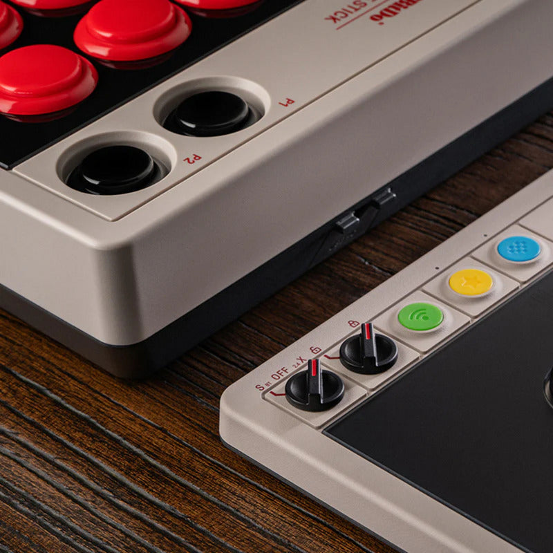 8bitdo arcade controller (grijs rood, 2.4 ghz bluetooth usb, nintendo switch 1 + 2, pc)