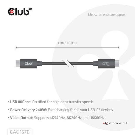 Club 3D USB-C 80 Gbit/s zertifiziert 240 W 8K 240 Hz