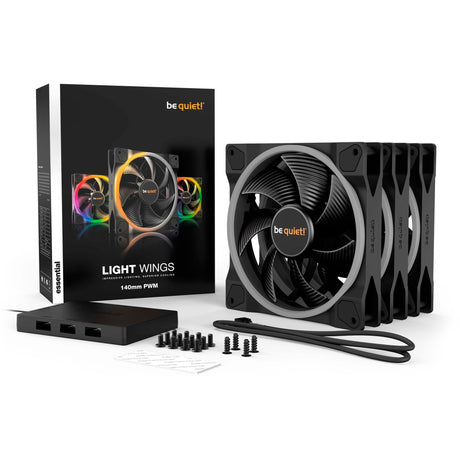 Ruhig sein! Light Wings PWM RGB Gehäuselüfter (schwarz, 3 Stück, 140 x 140 x 25 mm)