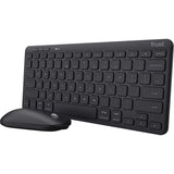 Trust Lyra kabelloses Multi-Device-Tastatur-Maus-Desktop-Set (schwarz, US-Layout (QWERTY), Scherenschalter, 65 %, 800–1.600 dpi, 2,4 GHz USB, Bluetooth)