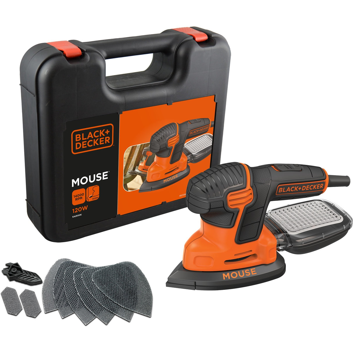 Black+Decker 120 Watt Maus-Detailschleifer KA2500K-QS Deltaschleifer (Orange Schwarz, Zubehör und Koffer im Lieferumfang enthalten)