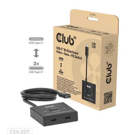 Club 3D USB-C bidirektionaler Video + Daten + PD-Schalter USB-Schalter (schwarz)