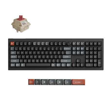 Keychron v6 Ultra 8K kabellose, benutzerdefinierte mechanische Tastatur (schwarz, US-Layout (QWERTY), Seidenpom-Rot, 100 %, RGB, Hot-Swap, 2,4 GHz | Bluetooth 5.3 | USB-C)