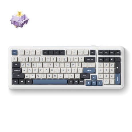 Mchose K99 Navy Blue Hyacinth Kabellose mechanische RGB-Tastatur mit Dichtungsmontage (weiß, US-Layout (Qwerty), KTT Hyacinth, RGB, Hot Swap, Double-Shot PBT, kabellos | Bluetooth | USB-C)