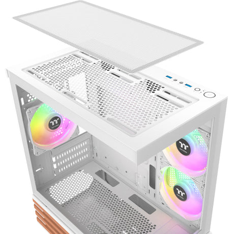 Thermaltake View 170 WS ArGB Mini-Tower-Gehäuse (weiße Holzfarbe | 2x USB-A | RGB | gehärtetes Glas)