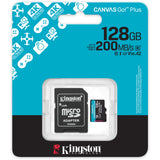 Kingston Leinwand los! plus microSDXC 128 GB Speicherkarte (schwarz, inkl. Adapter, Klasse 10, UHS-I U3, V30, A2)