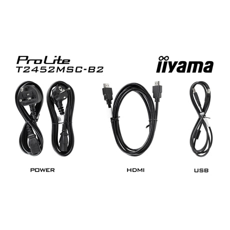 Iiyama prolite t2452msc-b2 24 touchscreen monitor (zwart, hdmi, displayport, usb, audio, touch, 120hz )