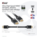 Club 3D Ultra-High-Speed-HDMI-2.1-zertifiziertes Kabel männlich-männlich (schwarz, 2 Meter, 4K 120 Hz, 8K 60 Hz, 48 Gbit/s)