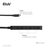 Club 3D USB-C auf Triple DisplayPort MST Hub (Schwarz, 4K60Hz)