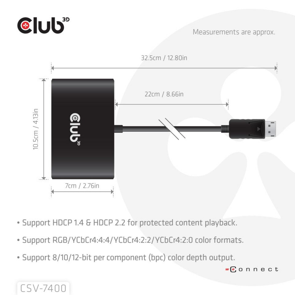 Club 3d displayport quad monitor hub mst 4x 4k30hz displayport splitter (zwart)