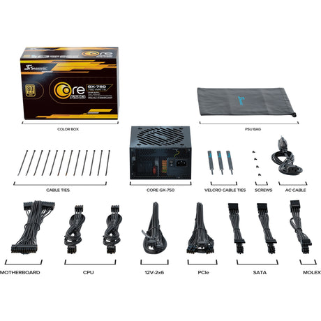 Seasonic Core GX-750-v2 atx3.1 modulares 750-Watt-Netzteil (schwarz, 1x 12V-2x6, 2x PCIe)