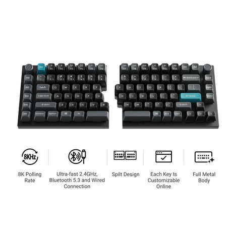 Keychron q11 ultra 8k wireless custom mechanical keyboard (zwart, us lay-out (qwerty), silk pom brown, 100%, rgb leds, ksa double-shot pbt, hot swap, 2.4ghz | bluetooth 5.2 | usb-c)