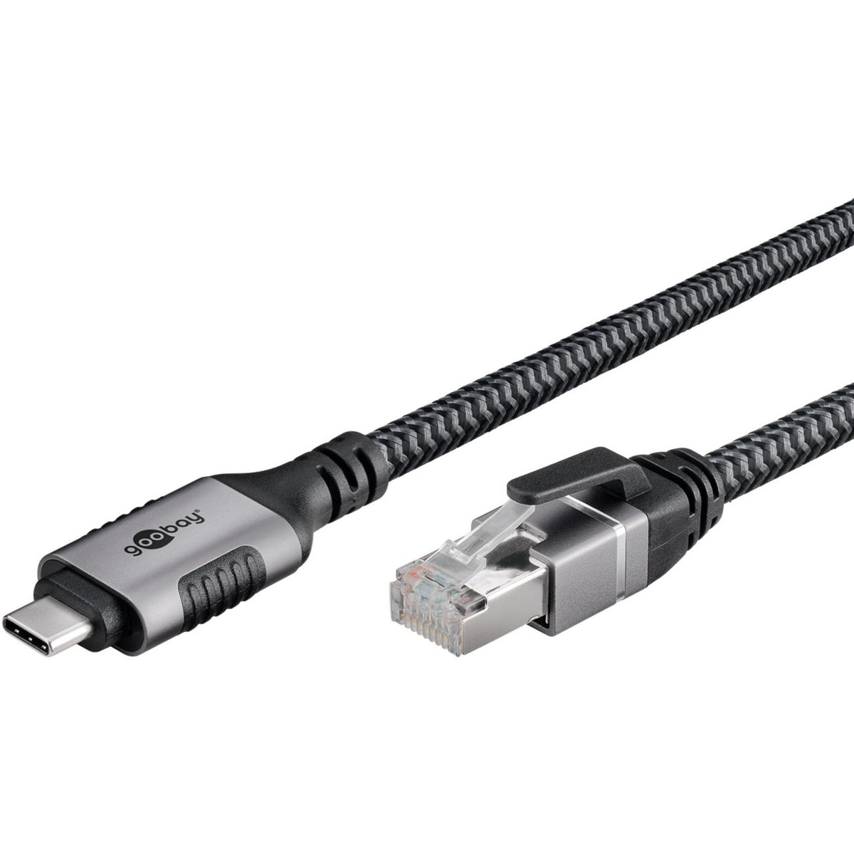 Goobay Netzwerkadapter USB-C 3.2 gen1 auf RJ-45 (Schwarz Silber, 2 Meter)