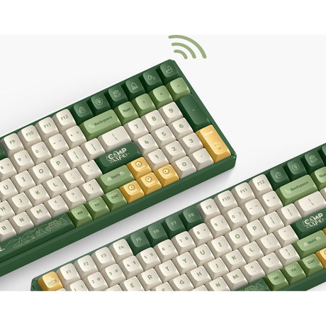 Iqunix F97 Camping kabellose mechanische Tastatur (grün, US-Layout (QWERTY), Cherry MX Brown, 96 %, RGB-LEDs, Hot-Swap-fähig, PBT, 2,4 GHz | Bluetooth 5.1 | USB-C)