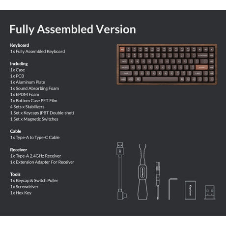 Keychron K2HE All-Wood Special Edition mechanische Tastatur (Holzfarbe, US-Layout (QWERTY), Gateron Double-Rail Magnetic Nebula, 75 %, Gateron Double-Rail Magnetic, OSA PBT Double-Shot, Hot Swap, Bluetooth 5.2 | USB-C)