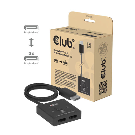 Club 3d 2-in-1 bidirectionele displayport switch (zwart, 8k)