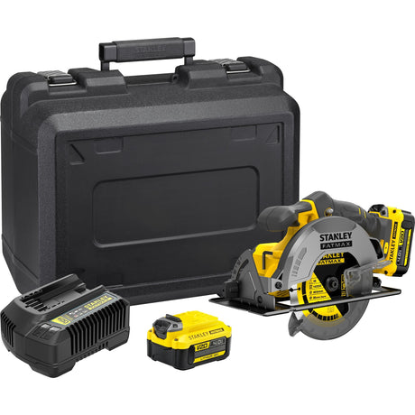 Stanley Fatmax V20 18 V Handkreissäge (gelb schwarz, Koffer, 2 Akkus (2,0 Ah) und Ladegerät (4 A) im Lieferumfang enthalten)